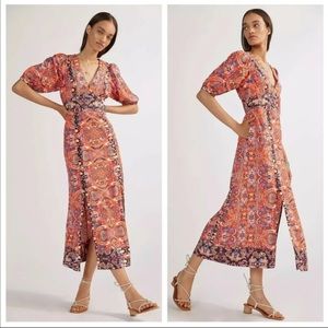 Anthropologie BOHO Tiered Floral Print Maxi dress (Size 8)